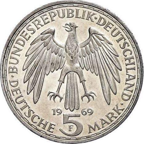 Rewers monety - 5 marek 1969 F "Gerard Merkator" - cena srebrnej monety - Niemcy, RFN
