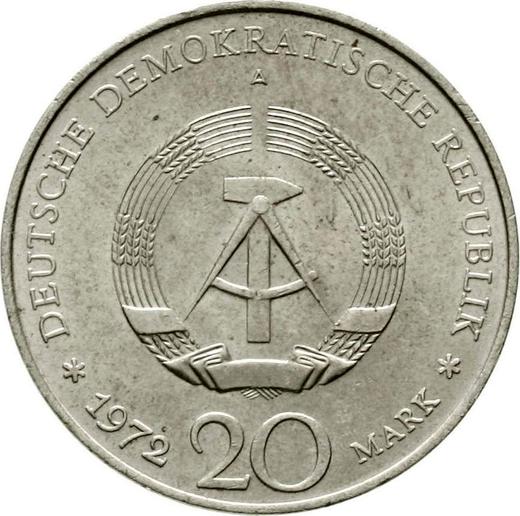 Реверс монеты - 20 марок 1972 года A "Вильгельм Пик" Гурт гладкий - цена  монеты - Германия, ГДР