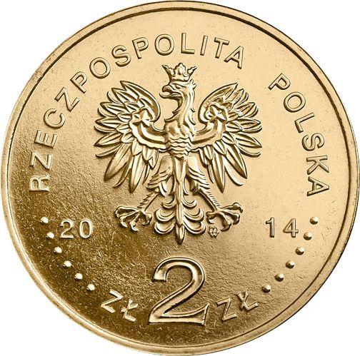 Аверс монеты - 2 злотых 2014 года MW "100 лет со дня рождения Яна Карского" - цена  монеты - Польша, III Республика после деноминации