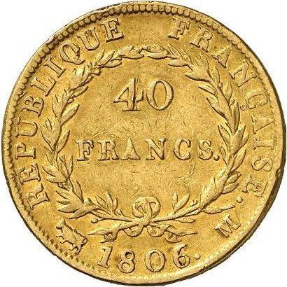 Reverso 40 francos 1806 M "Tipo 1806-1807" Toulouse - valor de la moneda de oro - Francia, Napoleón I Bonaparte