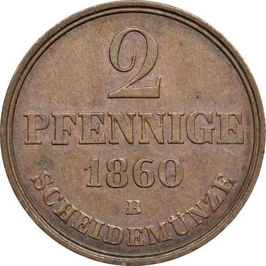 Реверс монеты - 2 пфеннига 1860 года B - цена  монеты - Ганновер, Георг V