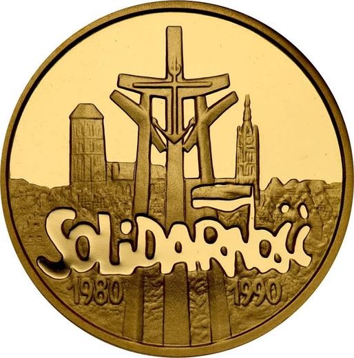 Reverso 100000 eslotis 1990 MW "10 aniversario de la fundación de Solidaridad" - valor de la moneda de oro - Polonia, República moderna