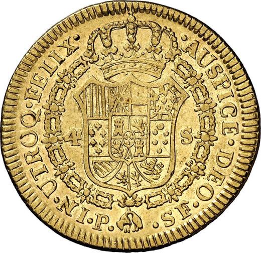 Реверс монеты - 4 эскудо 1786 года P SF - цена золотой монеты - Колумбия, Карл III