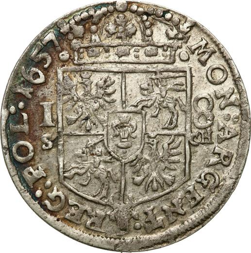 Rewers monety - Ort (18 groszy) 1657 IT SCH - cena srebrnej monety - Polska, Jan II Kazimierz