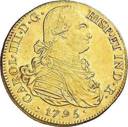 Аверс монеты - 8 эскудо 1795 года P JF - цена золотой монеты - Колумбия, Карл IV