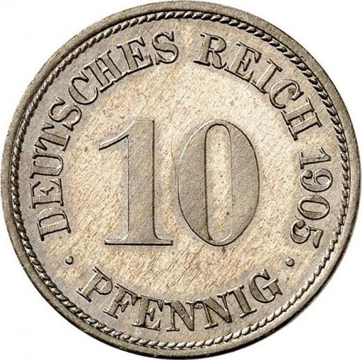 Аверс монеты - 10 пфеннигов 1905 года F "Тип 1890-1916" - цена  монеты - Германия, Германская Империя