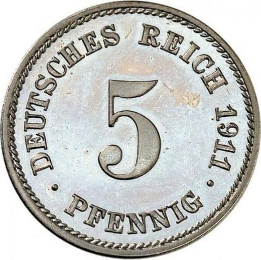 Аверс монеты - 5 пфеннигов 1911 года E "Тип 1890-1915" - цена  монеты - Германия, Германская Империя