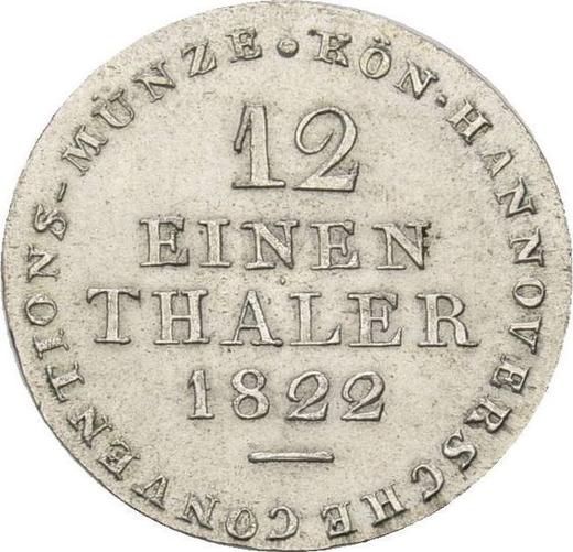 Reverso 1/12 tálero 1822 L.B. - valor de la moneda de plata - Hannover, Jorge IV
