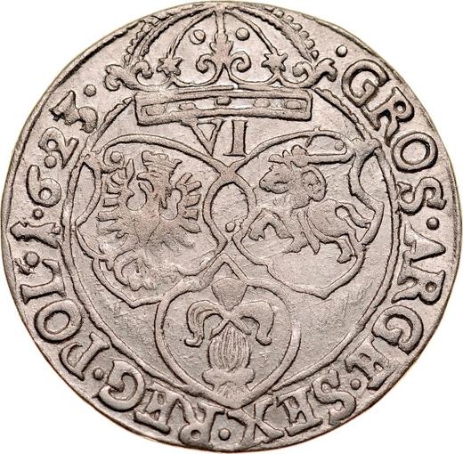 Реверс монеты - Шестак (6 грошей) 1623 года - цена серебряной монеты - Польша, Сигизмунд III Ваза