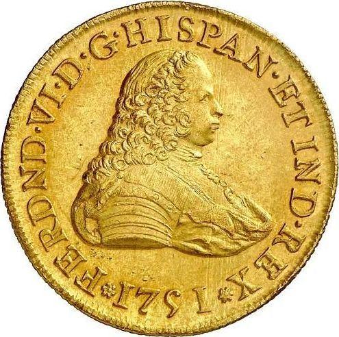 Anverso 8 escudos 1751 Mo MF - valor de la moneda de oro - México, Fernando VI