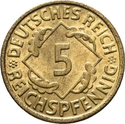Аверс монеты - 5 рейхспфеннигов 1936 года J - цена  монеты - Германия, Bеймарская республика