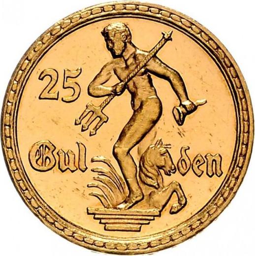 Anverso 25 florines 1923 "Estatua de Neptuno" - valor de la moneda de oro - Polonia, Ciudad Libre de Dánzig