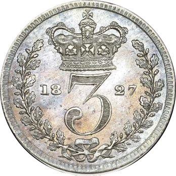 Rewers monety - 3 pensy 1827 "Maundy" - cena srebrnej monety - Wielka Brytania, Jerzy IV