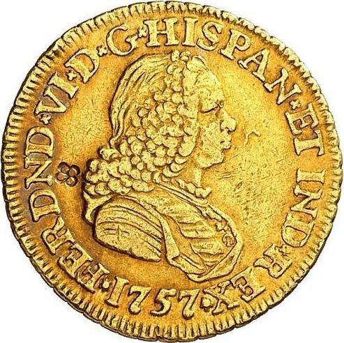 Awers monety - 2 escudo 1757 NR SJ - cena złotej monety - Kolumbia, Ferdynand VI
