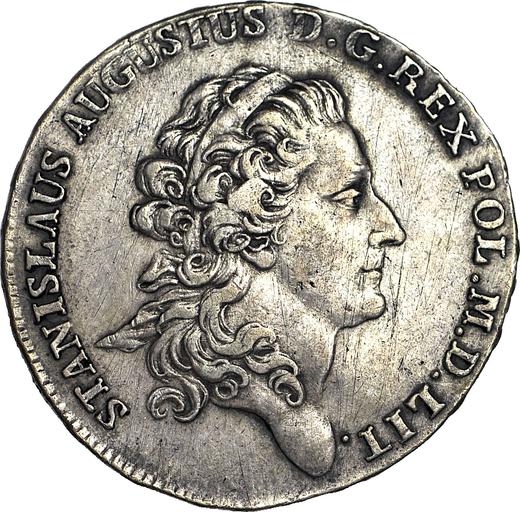 Аверс монеты - Полталера 1775 года EB "Лента в волосах" - цена серебряной монеты - Польша, Станислав II Август