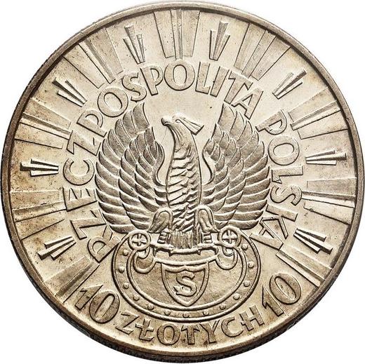 Аверс монеты - Пробные 10 злотых 1934 года "Юзеф Пилсудский" Серебро Без надписи PRÓBA - цена серебряной монеты - Польша, II Республика