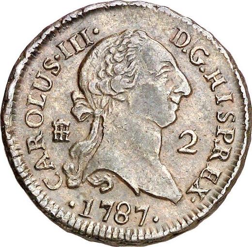 Аверс монеты - 2 мараведи 1787 года - цена  монеты - Испания, Карл III