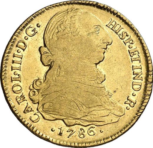 Аверс монеты - 4 эскудо 1786 года P SF - цена золотой монеты - Колумбия, Карл III