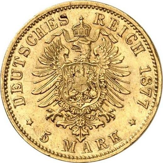 Reverso 5 marcos 1877 H "Hessen" - valor de la moneda de oro - Alemania, Imperio alemán