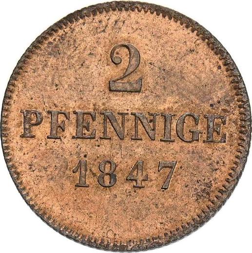 Реверс монеты - 2 пфеннига 1847 года - цена  монеты - Бавария, Людвиг I