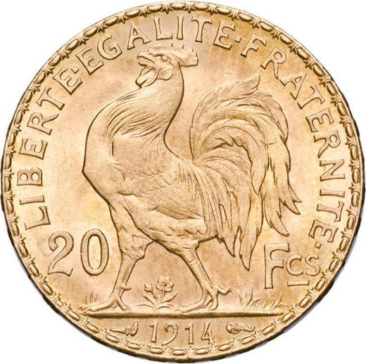 Реверс монеты - 20 франков 1914 года "Тип 1907-1914" Париж - цена золотой монеты - Франция, Третья республика