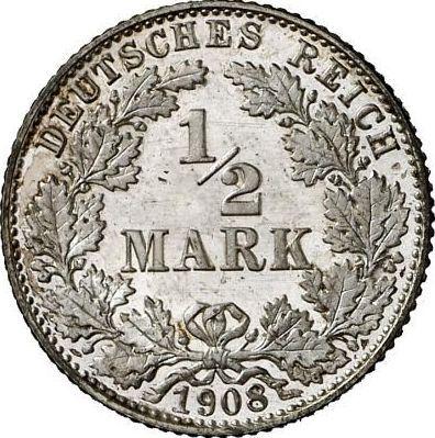Anverso Medio marco 1908 E "Tipo 1905-1919" - valor de la moneda de plata - Alemania, Imperio alemán