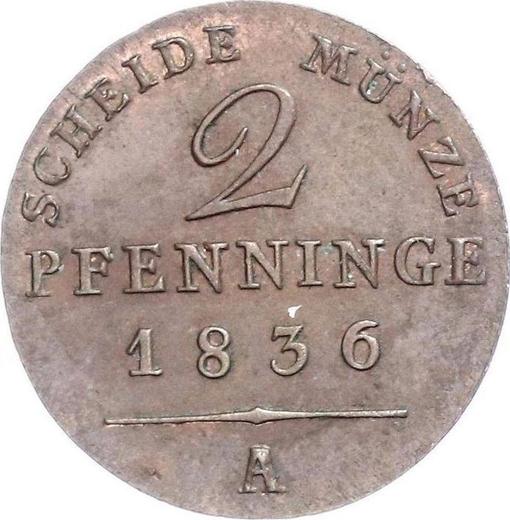 Реверс монеты - 2 пфеннига 1836 года A - цена  монеты - Пруссия, Фридрих Вильгельм III