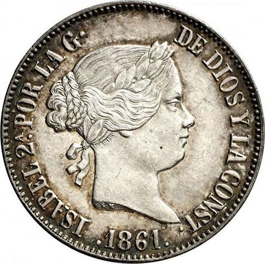 Аверс монеты - 10 реалов 1861 года Семиконечные звёзды - цена серебряной монеты - Испания, Изабелла II