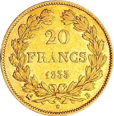 Reverse 20 Francs 1833 B "Type 1832-1848" Rouen - France, Louis Philippe I
