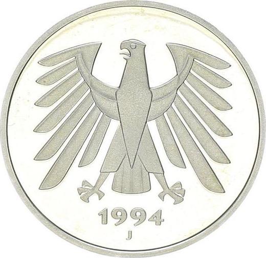 Reverso 5 marcos 1994 J - valor de la moneda  - Alemania, RFA