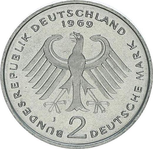 Rewers monety - 2 marki 1969 J "Konrad Adenauer" - cena  monety - Niemcy, RFN