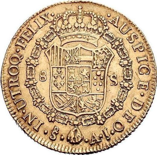 Revers 8 Escudos 1801 So AJ - Goldmünze Wert - Chile, Karl IV