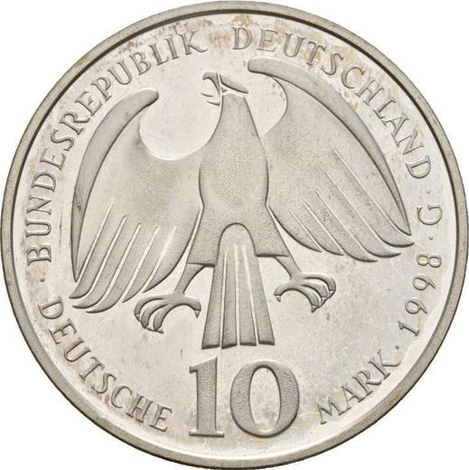 Reverso 10 marcos 1998 G "Paz de Westfalia" - valor de la moneda de plata - Alemania, RFA
