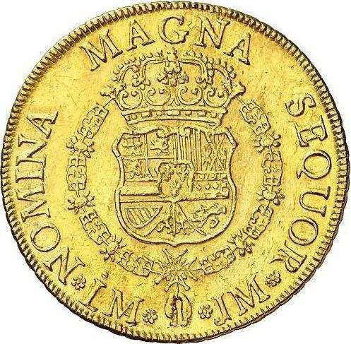 Revers 8 Escudos 1758 LM JM - Goldmünze Wert - Peru, Ferdinand VI