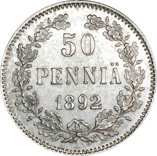 Rewers monety - 50 penni 1892 L - cena srebrnej monety - Finlandia, Wielkie Księstwo