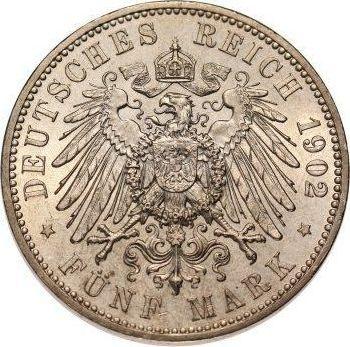 Reverso 5 marcos 1902 E "Sajonia" - valor de la moneda de plata - Alemania, Imperio alemán