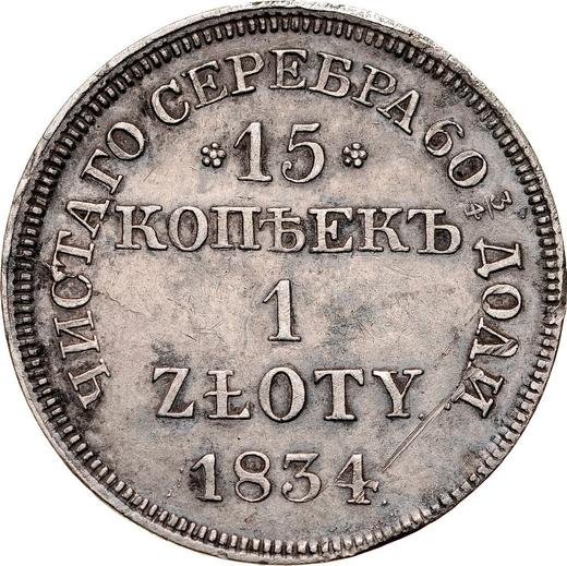 Reverso 15 kopeks - 1 esloti 1834 MW - valor de la moneda de plata - Polonia, Dominio Ruso