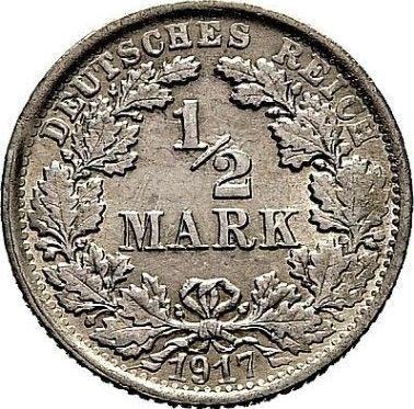Awers monety - 1/2 marki 1917 F "Typ 1905-1919" - cena srebrnej monety - Niemcy, Cesarstwo Niemieckie