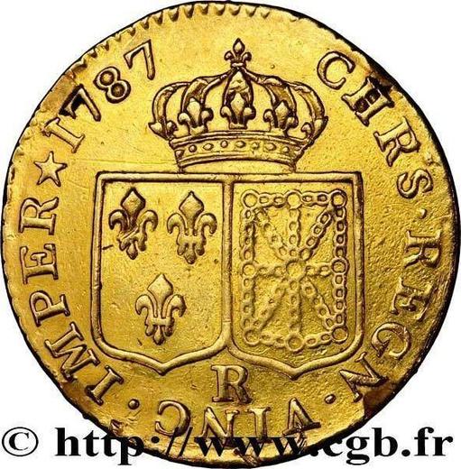 Реверс монеты - Луидор 1787 года R Орлеан - цена золотой монеты - Франция, Людовик XVI