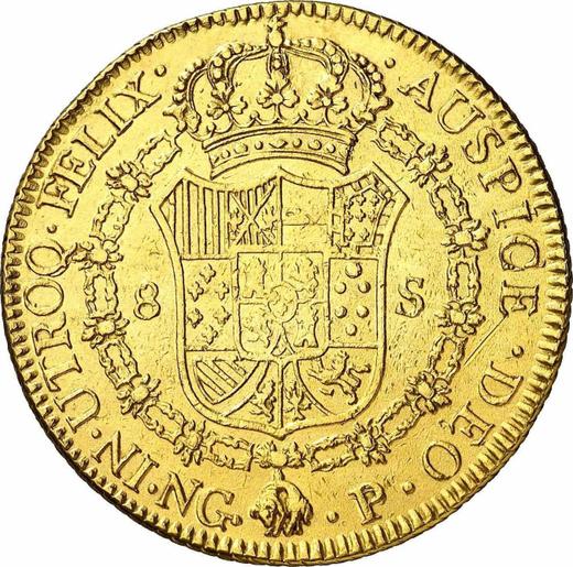 Реверс монеты - 8 эскудо 1783 года NG P - цена золотой монеты - Гватемала, Карл III
