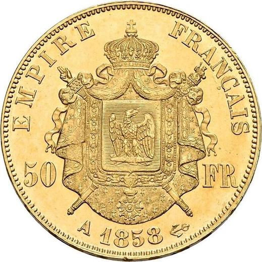 Reverso 50 francos 1858 A "Tipo 1855-1860" París - valor de la moneda de oro - Francia, Napoleón III Bonaparte