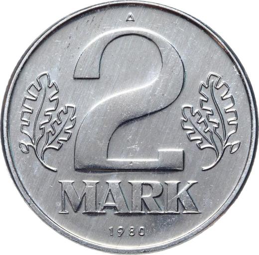 Anverso 2 marcos 1980 A - valor de la moneda  - Alemania, República Democrática Alemana (RDA)