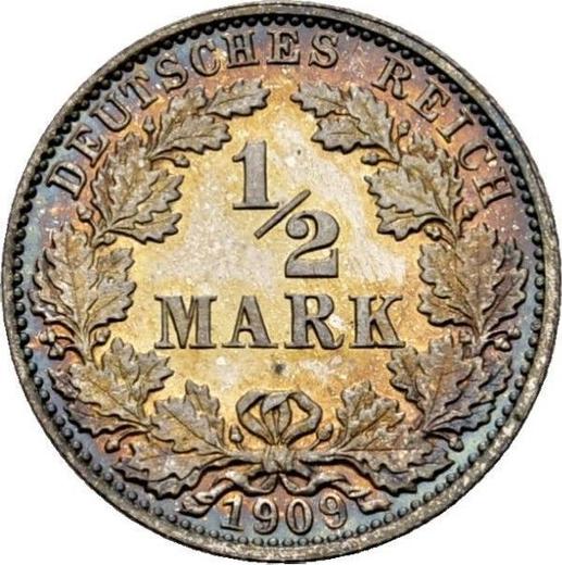 Аверс монеты - 1/2 марки 1909 года J "Тип 1905-1919" - цена серебряной монеты - Германия, Германская Империя