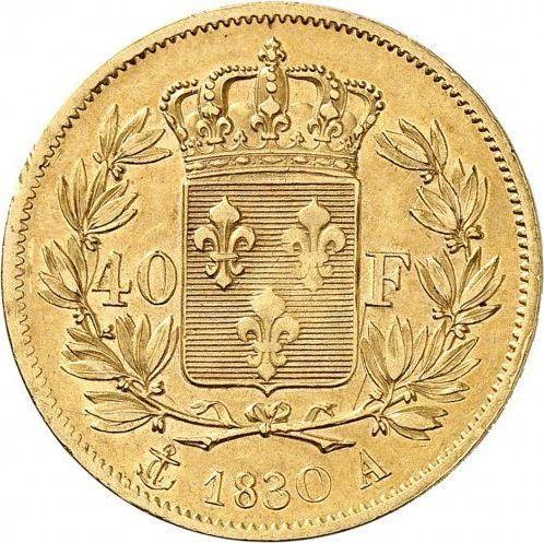 Reverso 40 francos 1830 A "Tipo 1824-1830" París Leyenda en relieve - valor de la moneda de oro - Francia, Carlos X