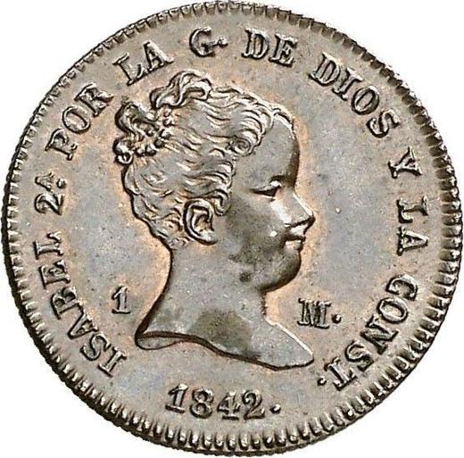 Аверс монеты - 1 мараведи 1842 года J - цена  монеты - Испания, Изабелла II