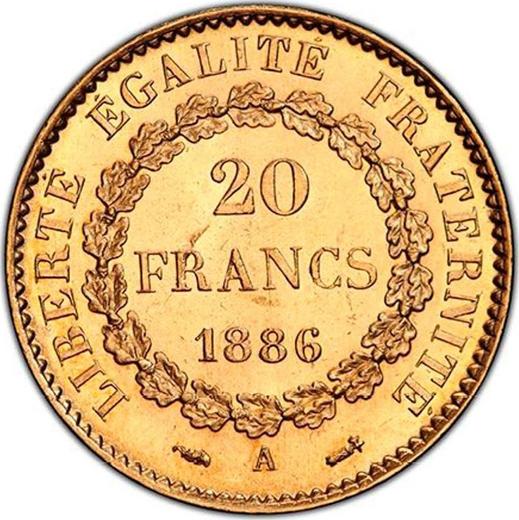 Reverse 20 Francs 1886 A "Type 1871-1898" Paris - France, Third Republic