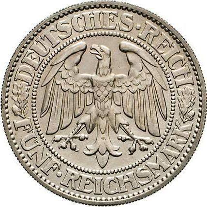 Аверс монеты - 5 рейхсмарок 1930 года J "Дуб" - цена серебряной монеты - Германия, Bеймарская республика