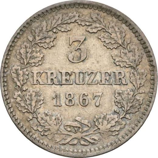 Reverso 3 kreuzers 1867 - valor de la moneda de plata - Hesse-Darmstadt, Luis III