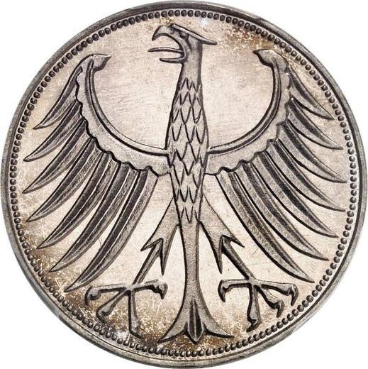 Реверс монеты - 5 марок 1963 года G - цена серебряной монеты - Германия, ФРГ