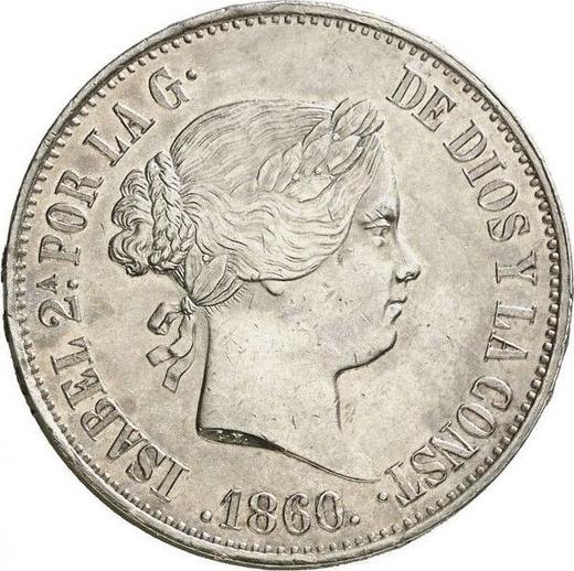 Аверс монеты - 10 реалов 1860 года Восьмиконечные звёзды - цена серебряной монеты - Испания, Изабелла II